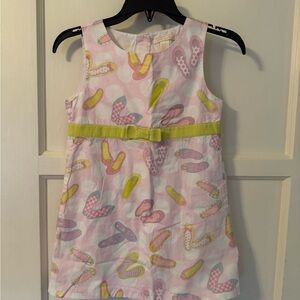 Jillian's Closet Pink Flip-Flop Print Dress with Lime Ribbon
